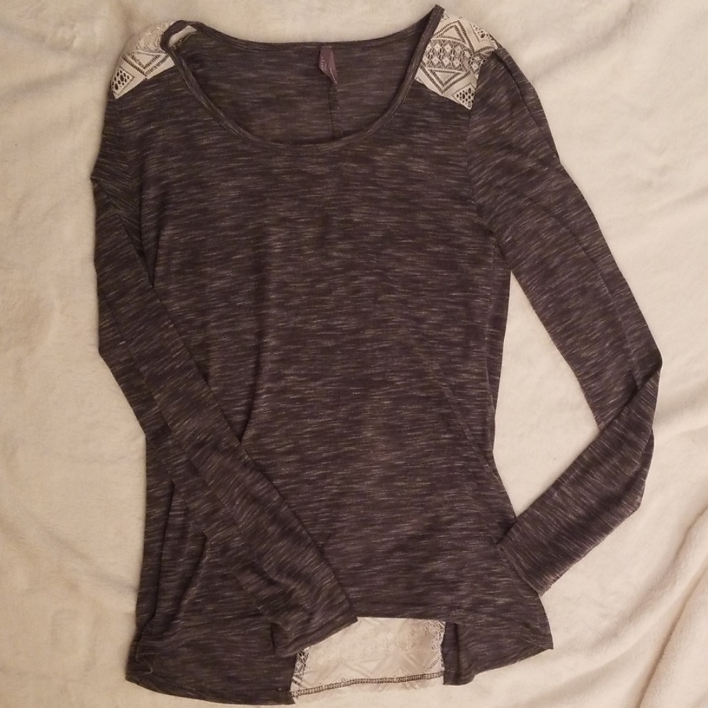 Grey Shirt with Lace Cutouts